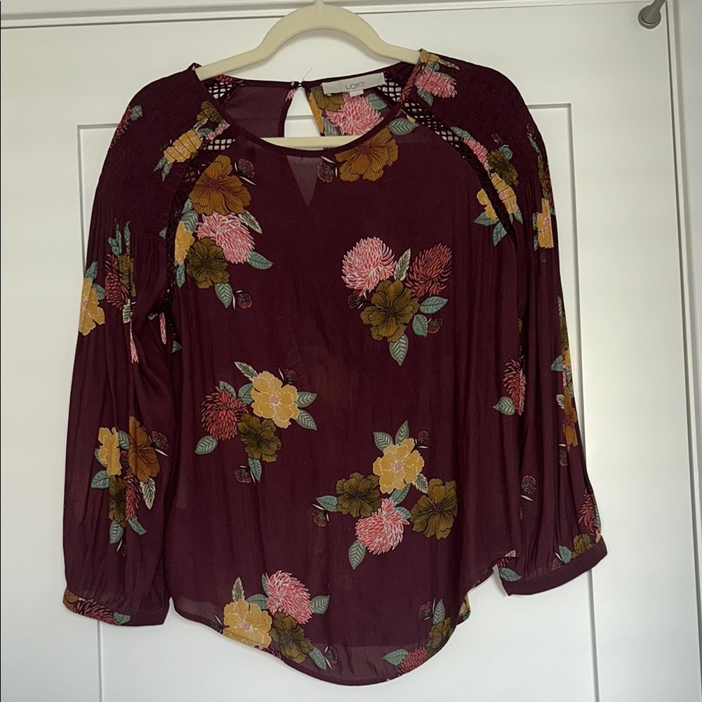 LOFT Burgundy floral blouse